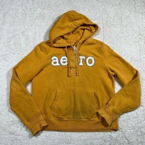 Y2K Aeropostale Quarter Button Up  Yellow Sweatshirt Hoodie